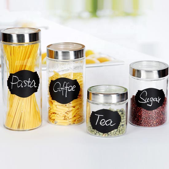 set of 4pcs glass container with black board