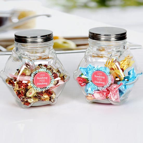 unique shape glass jars with decal and tin lid