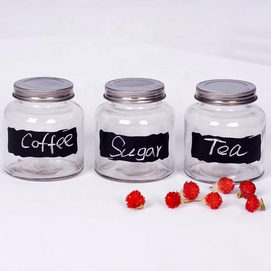 set of 3 airtight glass cream canister set with black board