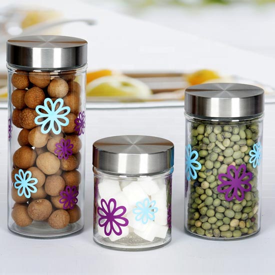 hot sale straight side round glass jars with decal