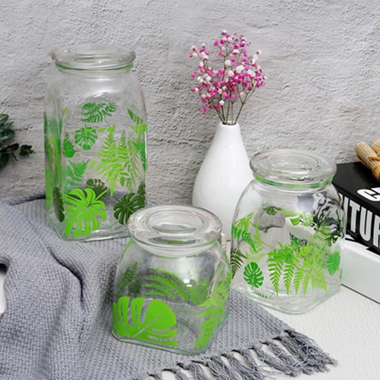 glass storage jar with glass lid for food container