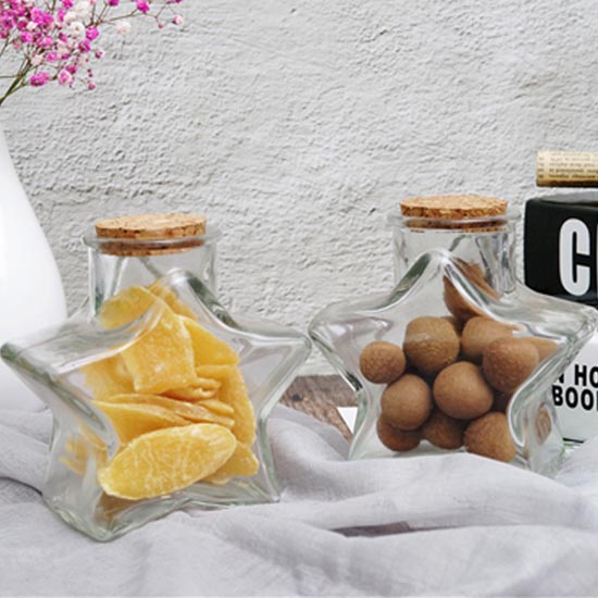 unique shape glass candy jar with wooden lid