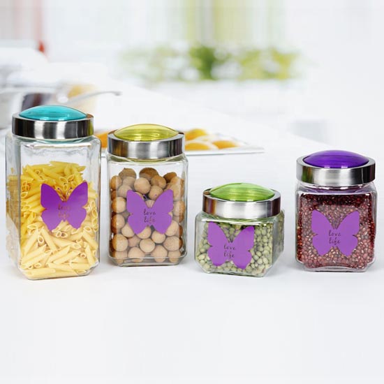 hot sale square glass storage jar with metal lid