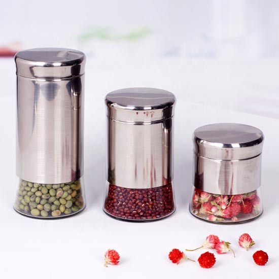 glass storage jar with stainless steel lid