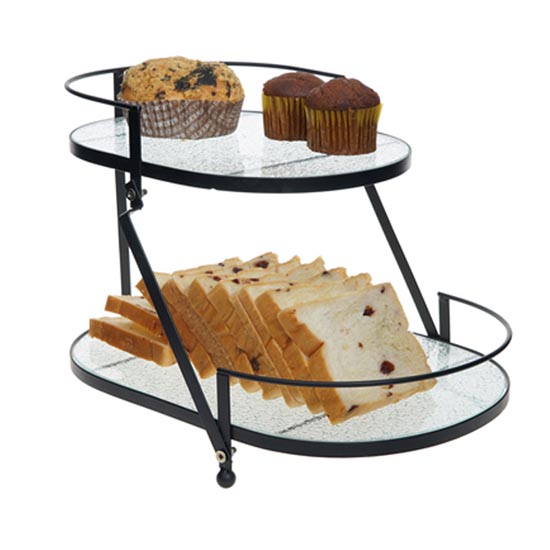 oval shape plate glass set of 2 with iron stand