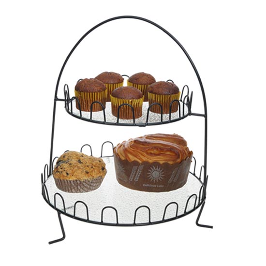 2-layer round plate glass set with handle stand