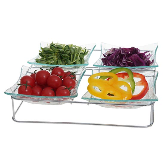 small glass chip &dip bowl set of 4 with stand