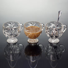 embossed small glass coffee cup set with stand