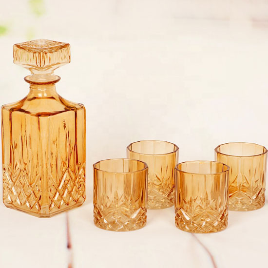 colored glass vodka wine bottle set with goblet