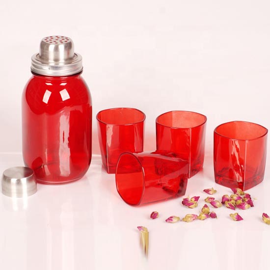 colored bar use glass whisky cocktail shaker bottle set