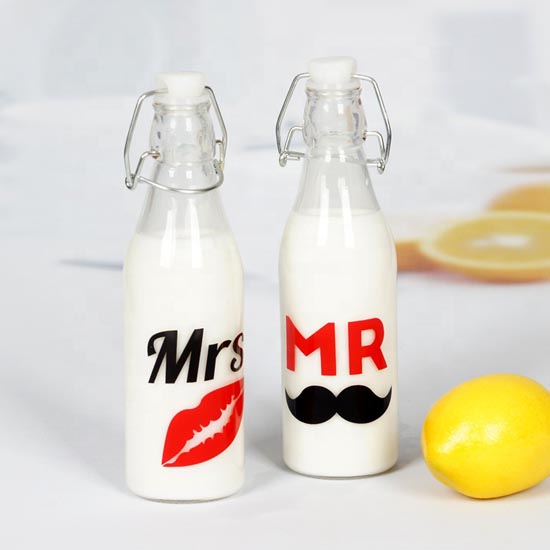 shandong mr and mrs couple glass milk bottle with lid
