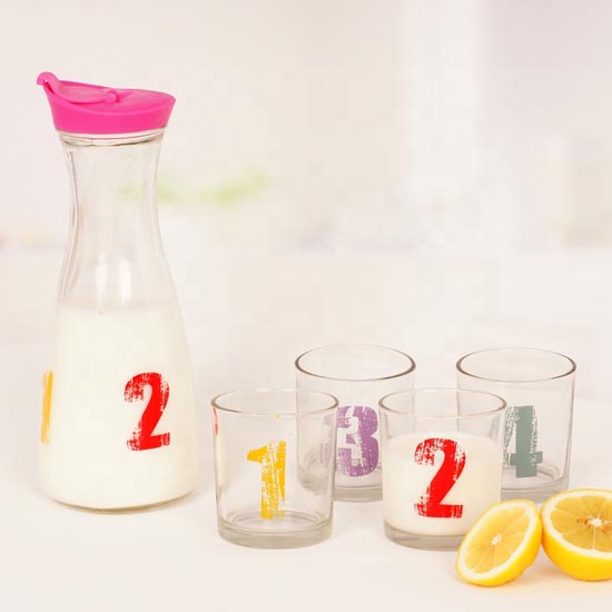 home use empty glass milk bottle with cup set