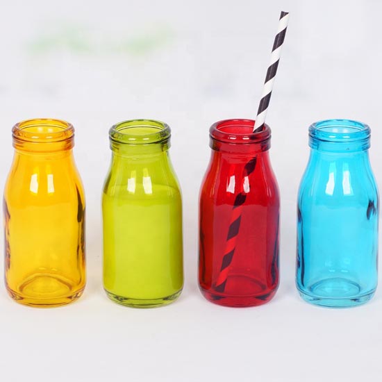 color glass milk bottle set for drink