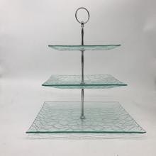 hot sale 3pc layer glass cake plate tray set with rack