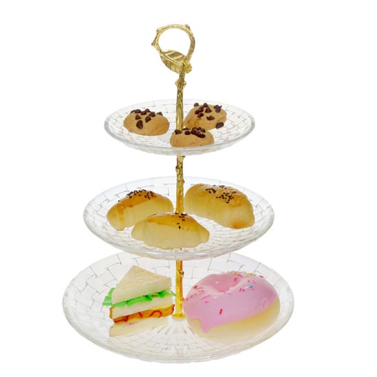 clear 3-layer glass cake plate for home decorative